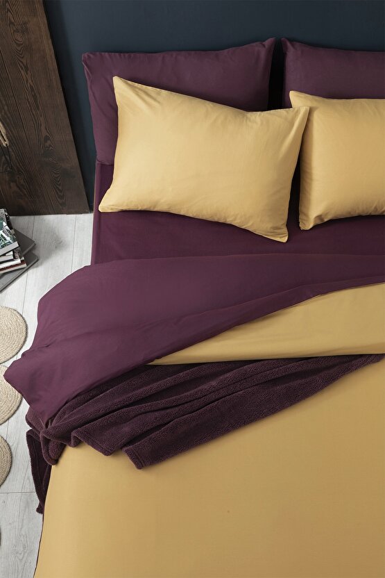 Plain Pamuk Tek Kişilik Nevresim Takımı 160x220 Cm Hardal-mürdüm