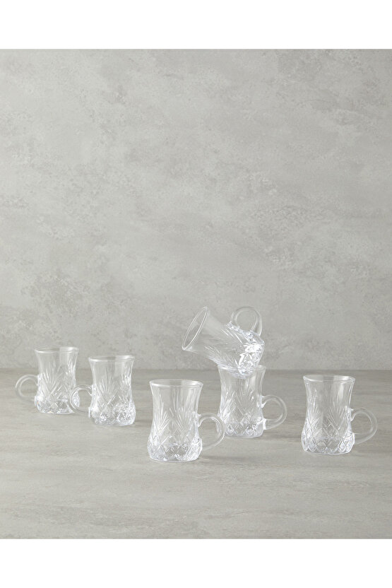 Rose Cam Kulplu 6 Parça 6 Kişilik Çay Bardağı 100 ml Şeffaf