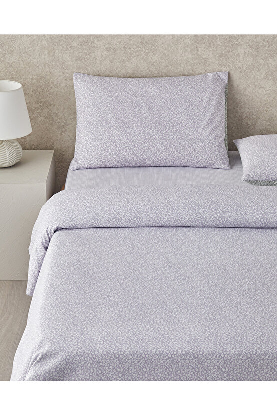 Lush Blooms Kolay Ütülenir Tek Kişilik Nevresim Takımı 160x220 cm Lila-Yeşil