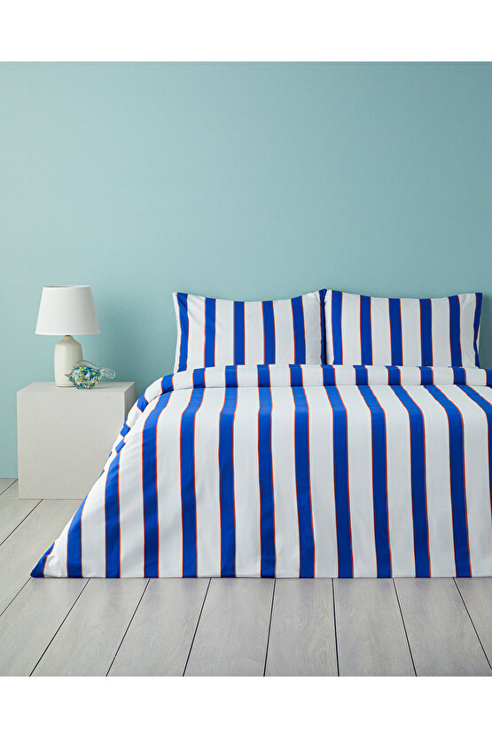 Marine Stripe Çift Kişilik Nevresim Seti Lacivert-Turuncu