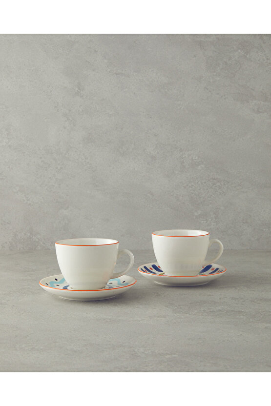 Mixed Lines Porselen 4 Parça 2 Kişilik Fincan Takımı Renkli