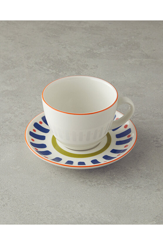 Mixed Lines Porselen 4 Parça 2 Kişilik Fincan Takımı Renkli