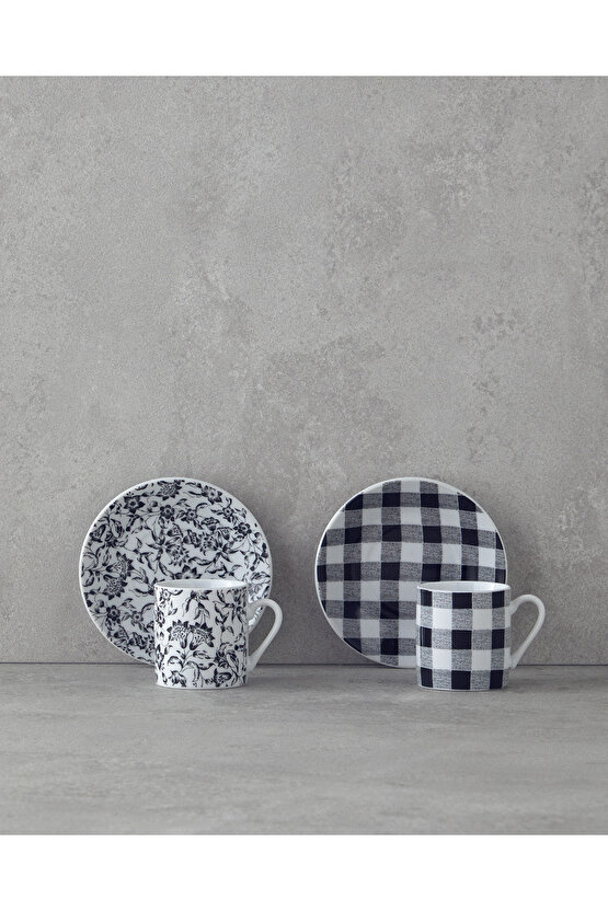 Peggy Porselen 4 Parça 2 Kişilik Kahve Fincan Takımı Siyah