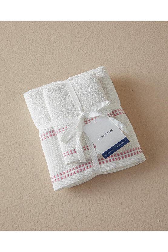 Lega Pamuklu Armürlü Yüz Havlusu Seti Ekru - Pembe