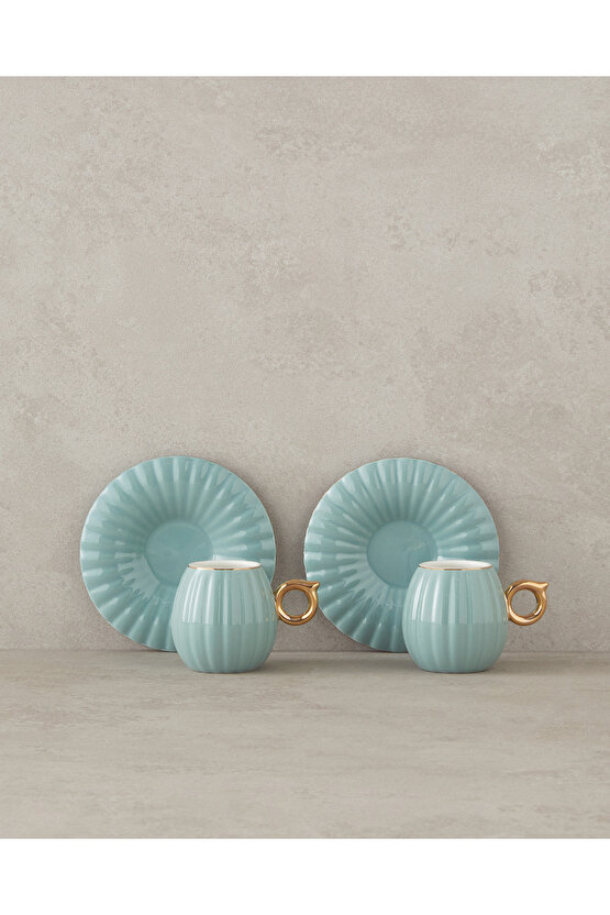 Polka New Bone China Kahve Fincan Takımı 4 Parça 2 Kişilik Mint