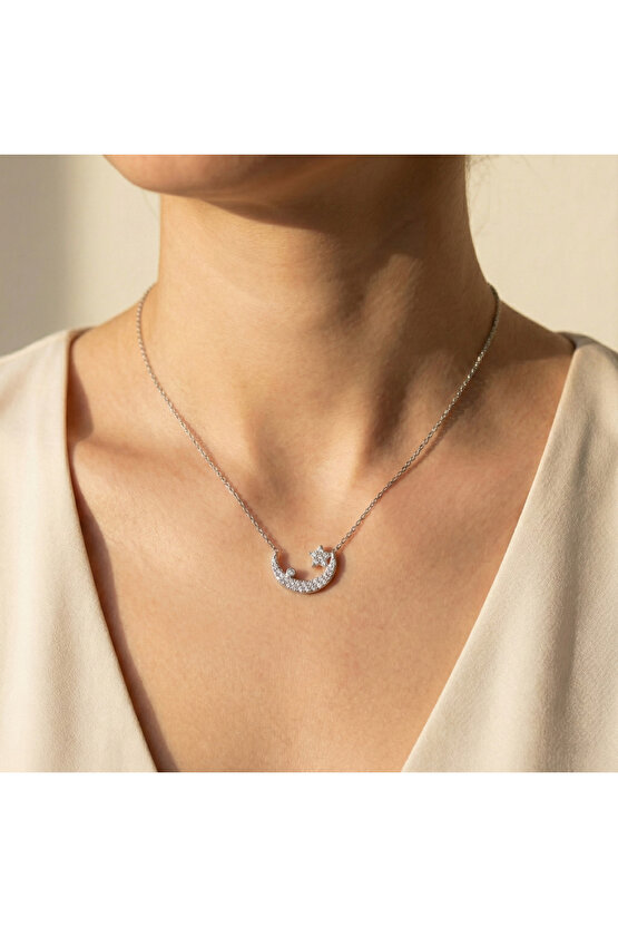 Taşlı Ay Yıldız Kolye