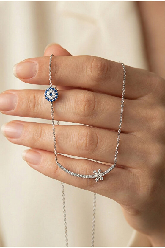 Ince Çizgili Kar Tanesi Kolye