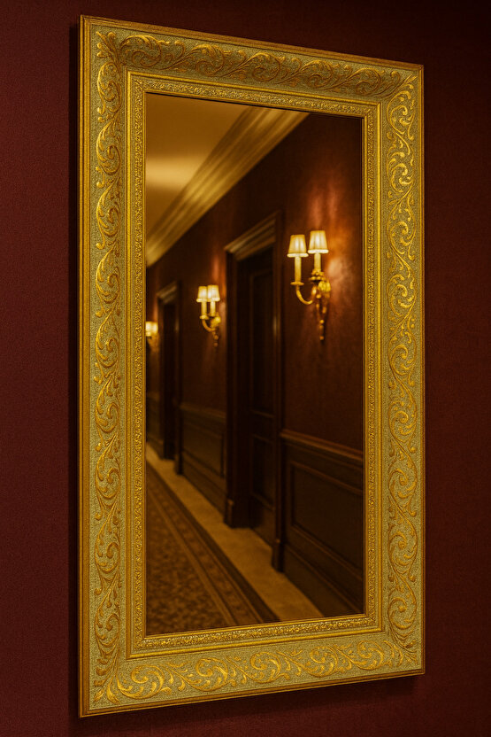 Beyaz Gold Altın Varaklı Çerçeveli Ayna-6cm Çerçeve Genişliği-Gold Ayna-Klasik Ayna-Salon Ayna