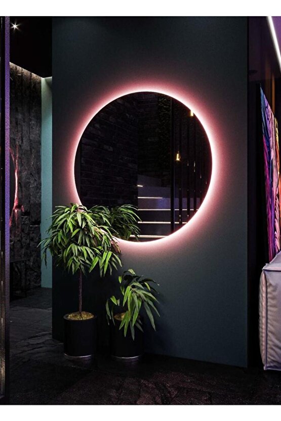 90 Cm Rgb Çok Renkli Ledli Yuvarlak Duvar Aynası Banyo Ve Makyaj Aynası  Trafolu Kumandalı