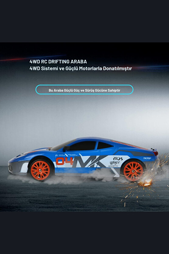 Oyuncak Uzaktan Kumandalı Aksesuarlı 2.4G Şarjlı 1:24 Drift Arabası 4x4 +4Yedek Tekerlek +15KmHız