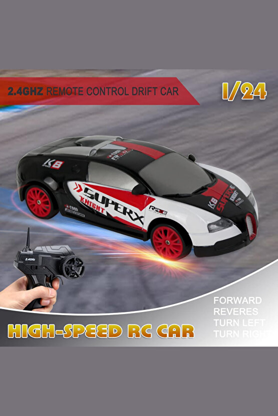 Oyuncak Uzaktan Kumandalı Aksesuarlı 2.4G Şarjlı 1:24 Drift Arabası 4x4 +4Yedek Tekerlek +15KmHız