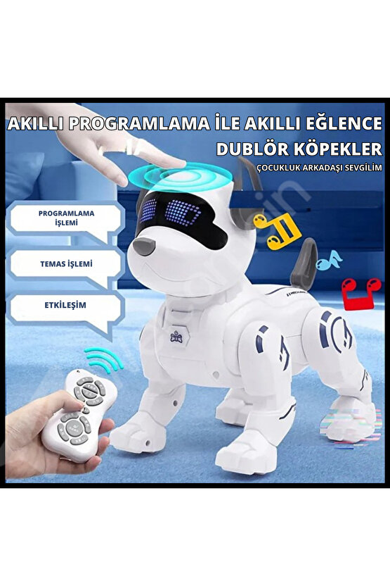Uzaktan Kumandalı Sensörlü Işıklı Sesli Selamlaşan Akıllı Oyuncak Köpek Fonksiyonlu Robot Pet +3