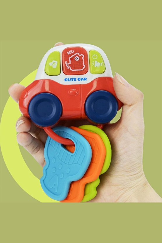 Oyuncak Sesli Işıklı Anahtarlıklı Bebek Arabası Diş Kaşıyıcılı Aktivite Oyuncağı +0 Yaş (Pil )