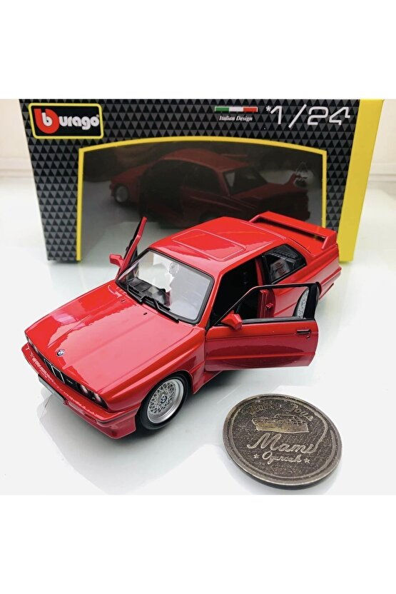 Yeni - New 1988 BMW M3 (E30) Red 1:24 Ölçek Burago Marka