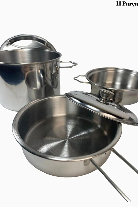 Oyuncak 11 Parça Metal Emaye Tencere Ve Tava Seti Paslanmaz Tava