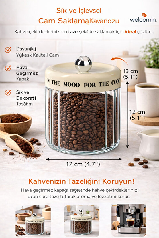 850 ml Cam Saklama Kavanozu 12x13 cm – Hava Geçirmez Kapaklı Kahve, Bakliyat ve Kuruyemiş Kavanozu