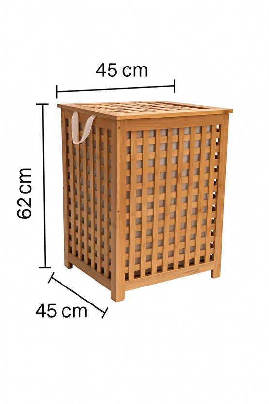 Bambu Kapaklı 80 Lt Çamaşır Sepeti – Çıkarılabilir İç Torbalı, Büyük Hacim, Şık Banyo Düzenleyici
