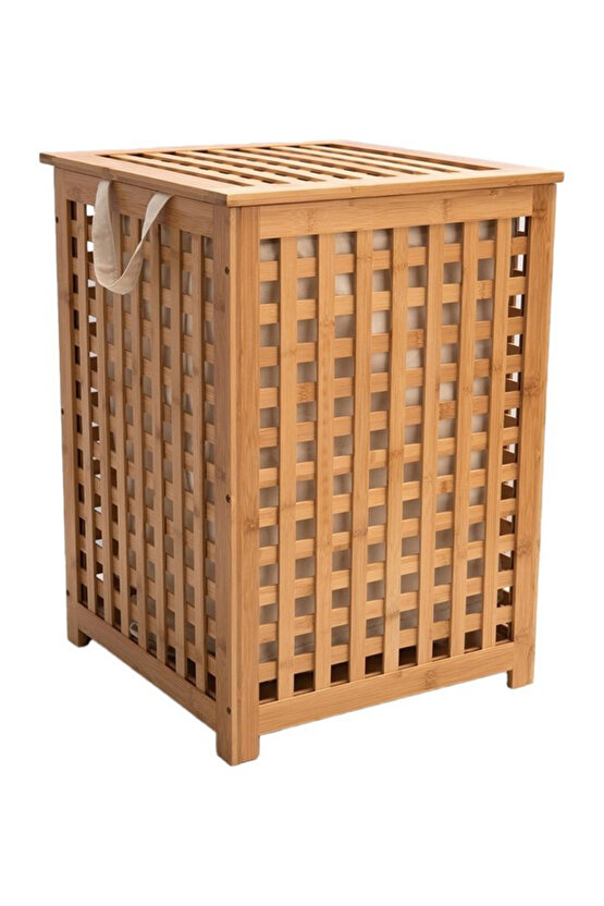 Bambu Kapaklı 80 Lt Çamaşır Sepeti – Çıkarılabilir İç Torbalı, Büyük Hacim, Şık Banyo Düzenleyici
