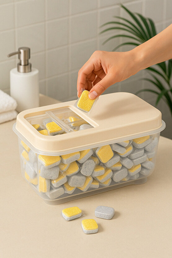 7,5 Lt Mega Banyo Düzenleyici Kayar Kapaklı Etiketli Toz Tablet Deterjan Saklama Kutusu