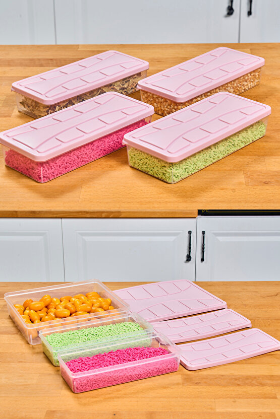 4 Adet 8 Parça Mikrodalga ve Difrize Uygun Saklama Kabı 1x1100 ml Dondurucu Düzenleyici Fresh Box