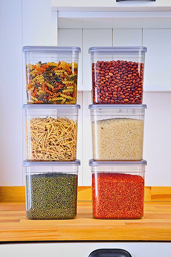 6 Adet 12 Parça Dikdörtgen 2 Litre Erzak Bakliyat Saklama Kabı Çeyiz Seti 20 Etiket Hediyeli