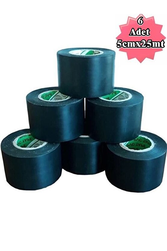 Bant Evi Siyah Pvc Bant 6 Adet 5cmx25m Izolasyon Bandı 50mm