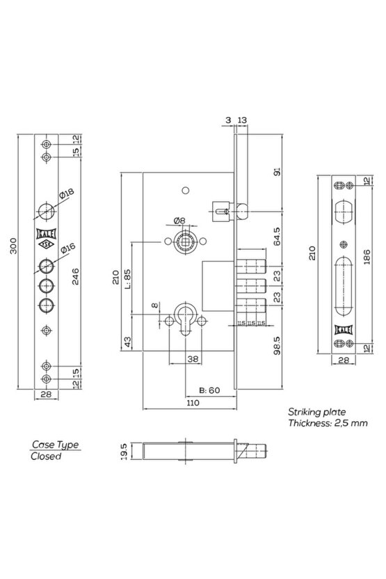 Kilit 252R SN Monoblok Çelik Kapı Kilidi