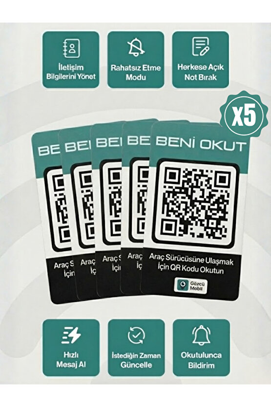 5li QR Numarasız Numaratör Yeni Nesil Araç Motosiklet Numara Gizler Oto Park Kartı Dijital Kimlik