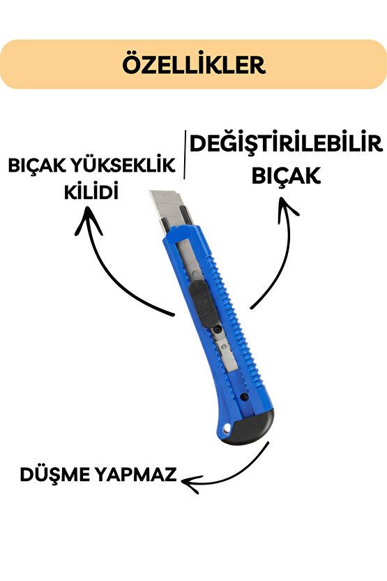 Falçata Plastik Gövde Geniş Maket Bıçağı Büyük Boy Halı Karton Kutu Gündelik Kullanım Hobi Bıçağı