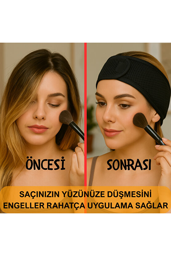 Fileli Saç Bandı 2li Set Makyaj Uygulama Cırtlı Hava Alabilir Cilt Bakım Yoga Spa Ter Sporcu Bandana