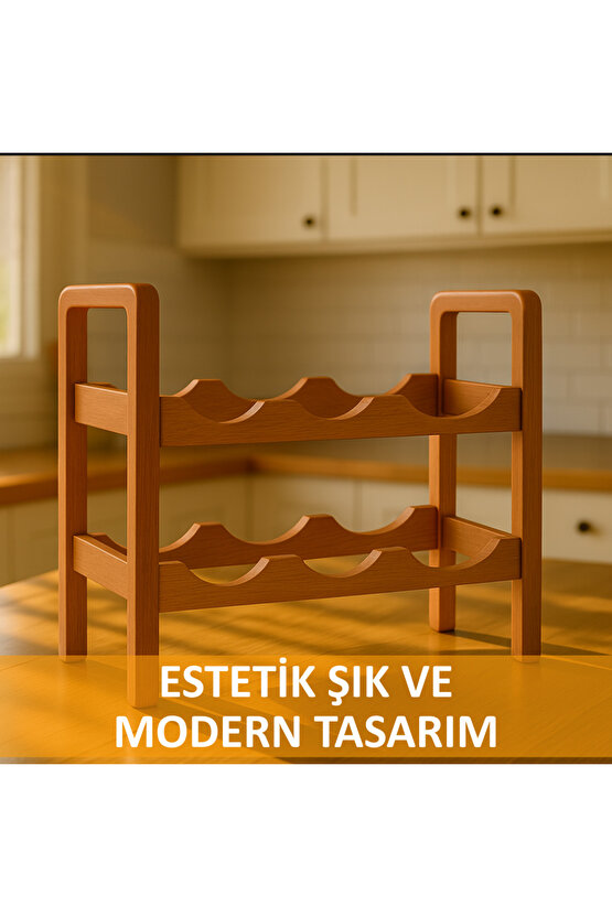 2 Katlı Ahşap Dekoratif Şaraplık Modern Viski Şampanya Şişe İçki Rafı Şarap Rafı Yıllandırma Dolabı
