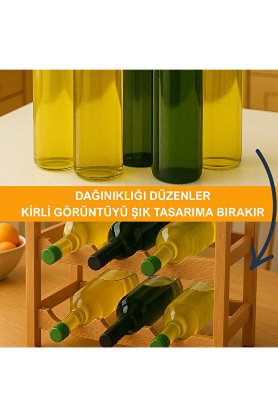 2 Katlı Ahşap Dekoratif Şaraplık Modern Viski Şampanya Şişe İçki Rafı Şarap Rafı Yıllandırma Dolabı