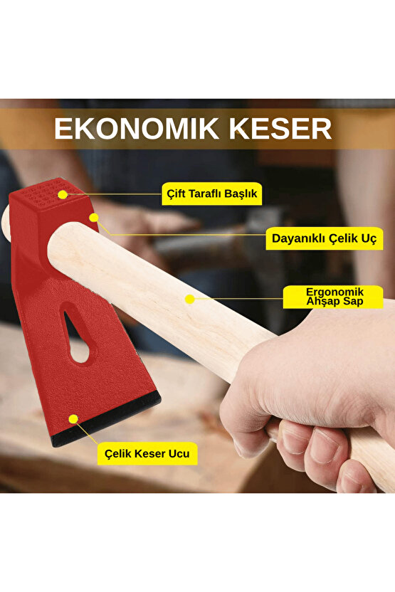 400 GR Çelik Keser Ekonomik Dayanıklı Odun Bahçe Ot Çift Yönlü Ahşap Ergonomik Saplı Profesyonel