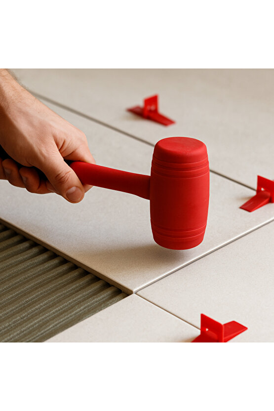 50lik Kauçuk Tokmak Fayansçı Tokmağı Çadır Zemin Sabitleme Çelik Seramik Döşeme Tadilat Kırmızı Renk