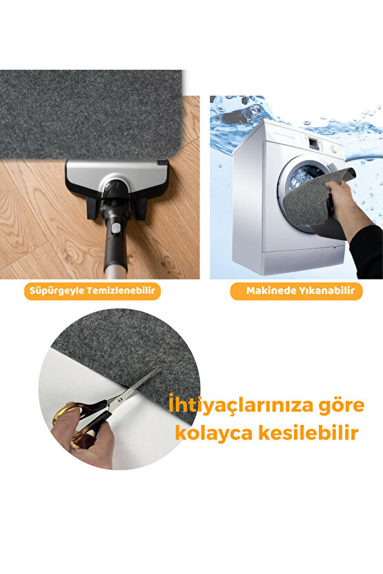 Su Geçirmez Buzdolabı Matı Kaymaz Taban Yıkanabilir Dayanıklı Buzdolabı Altı Halısı Antrasit (91x91)