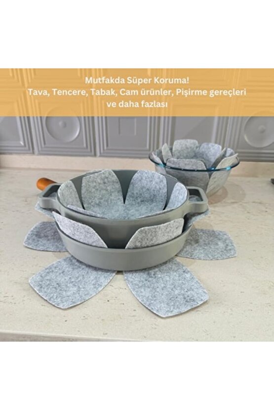Beylini 12Li Set Tava Tencere Koruyucu Ve Düzenleyici Keçesi (Gri)