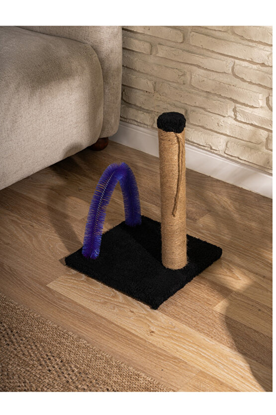 Kedi Tırmalama Tahtası Kedi Kaşınma Tahtası Peluş Kumaş Silinebilir Demonte 40cm Yükseklik (Siyah)