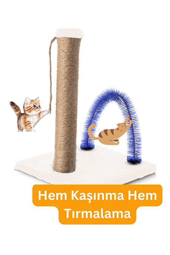 Kedi Tırmalama Tahtası Kedi Kaşınma Tahtası Peluş Kumaş Silinebilir Demonte 40cm Yükseklik (Krem)