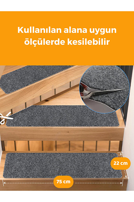 Merdiven Halısı Halıfleks Basamak Ve Merdiven Paspası Kaymaz Taban Füme 20x75 Cm (1 ADET)