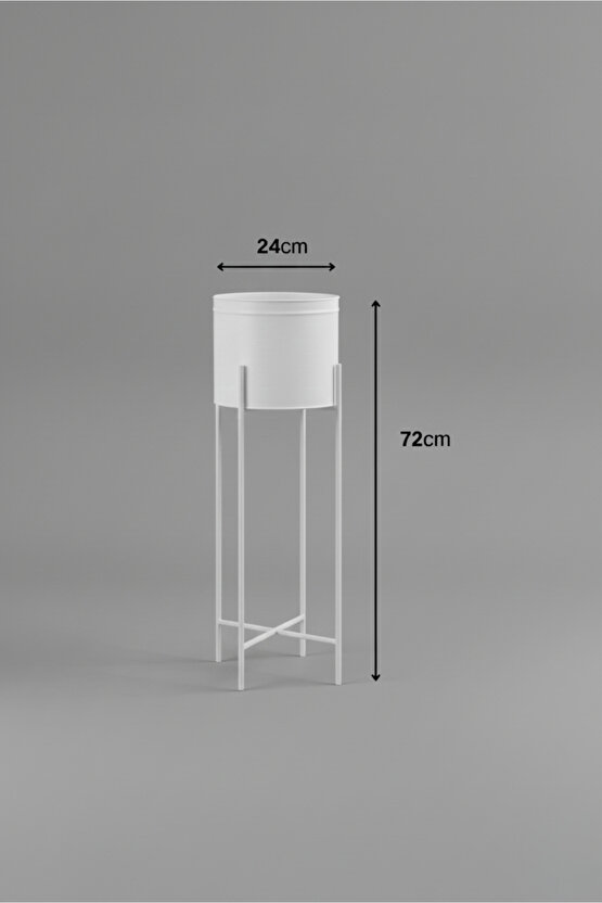 Beyaz Dekoratif Ayaklı Metal Çiçeklik | 72cm Saksılık