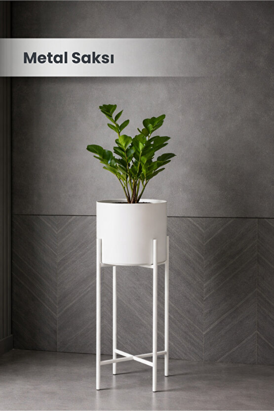 Beyaz Dekoratif Ayaklı Metal Çiçeklik | 72cm Saksılık