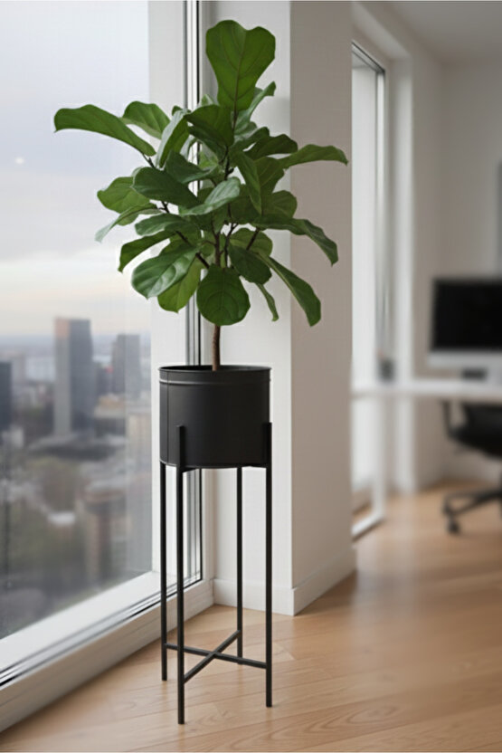 Siyah Dekoratif Ayaklı Metal Çiçeklik | 64 Cm Saksılık