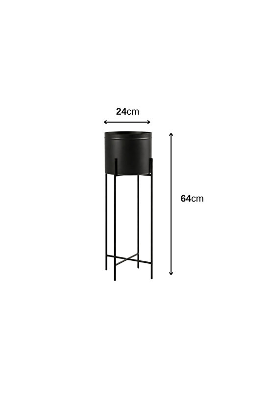 Siyah Dekoratif Ayaklı Metal Çiçeklik | 64 Cm Saksılık