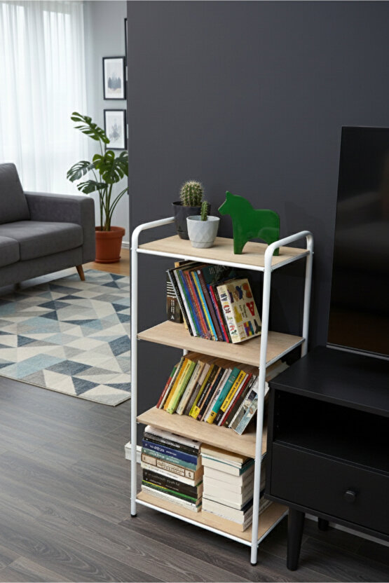 Çok Amaçlı 4 Katlı Raf Ofis Dosya Rafı Kitaplık Dekoratif 4 bölmeli Raf Mutfak Düzenleyici Rafı