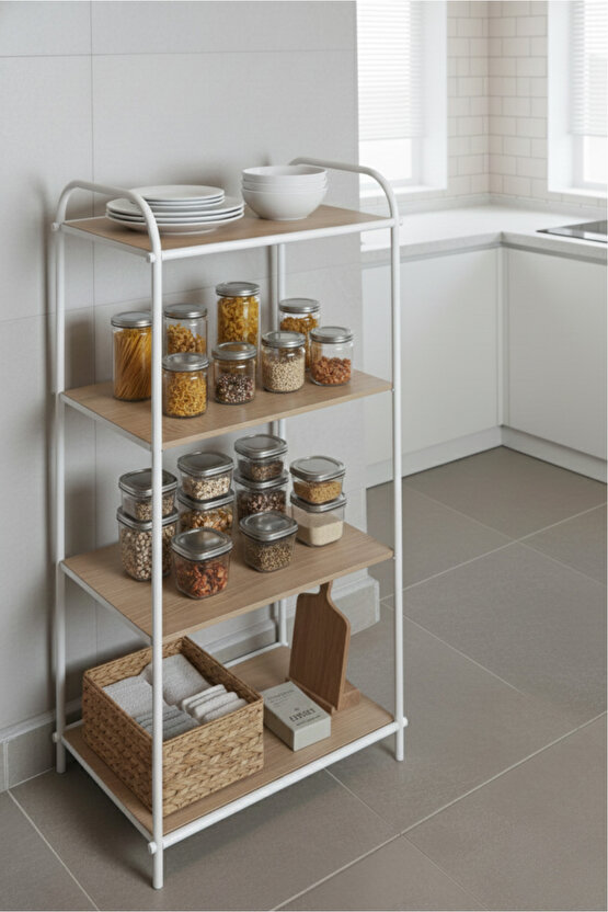 Çok Amaçlı 4 Katlı Raf Ofis Dosya Rafı Kitaplık Dekoratif 4 bölmeli Raf Mutfak Düzenleyici Rafı