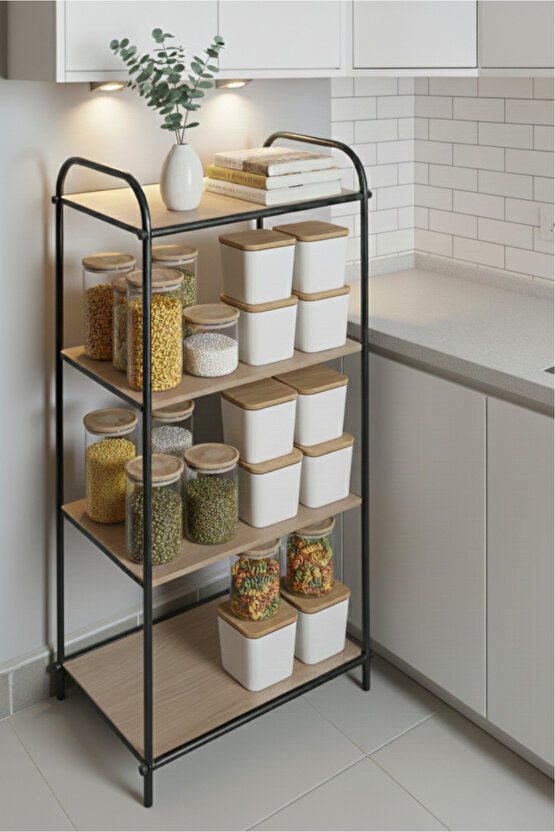 Çok Amaçlı 4 Katlı Raf Ofis Dosya Rafı Kitaplık Dekoratif 4 bölmeli Raf Mutfak Düzenleyici Rafı