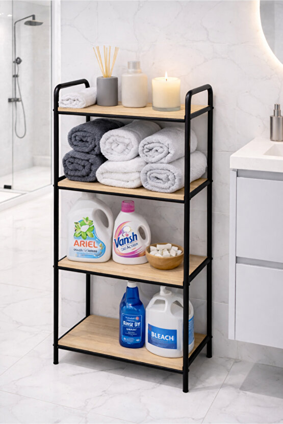 Banyo Düzenleyici Raf Banyo Organizeri Deterjanlık Şampuanlık Banyo Dolabı Siyah