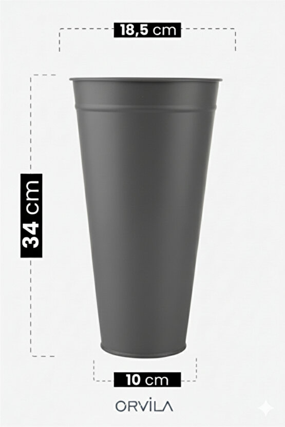 Antrasit Gri Metal Konik Vazo Şemsiyelik Kova Dekoratif Çiçeklik Aranjman Metal Saksı