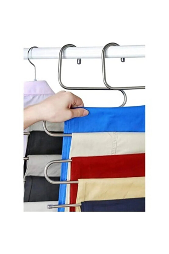 6 Adet - 5 Bölmeli Metal Pantolon Askısı - Giysi Eşarp Fular Kıyafet Askısı Düzenleyici Organizer