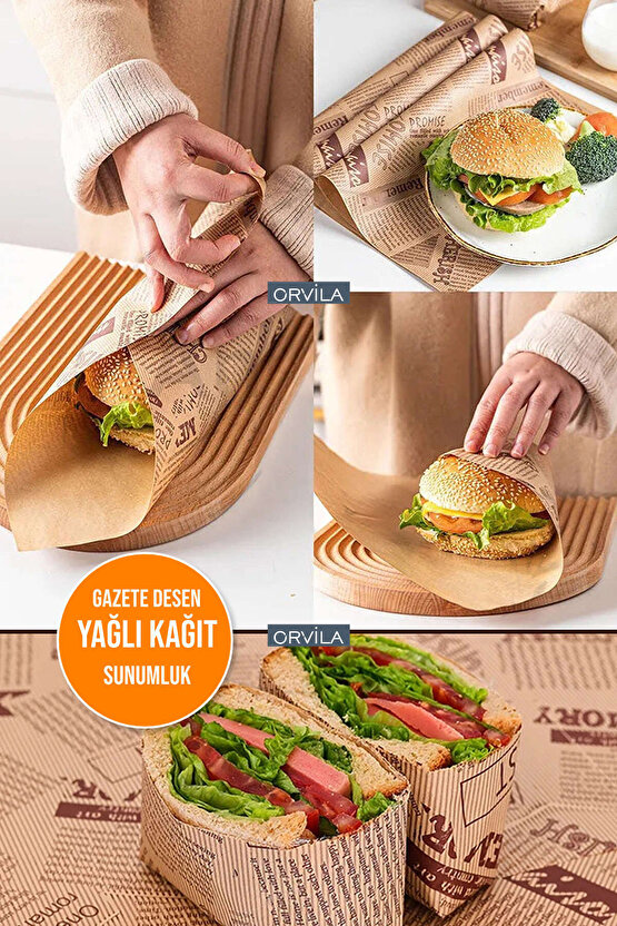 Vintage Desen Sunum Kağıdı | 50li Retro Gazete Görünüm Hamburger Sarma ve Servis Kağıtları